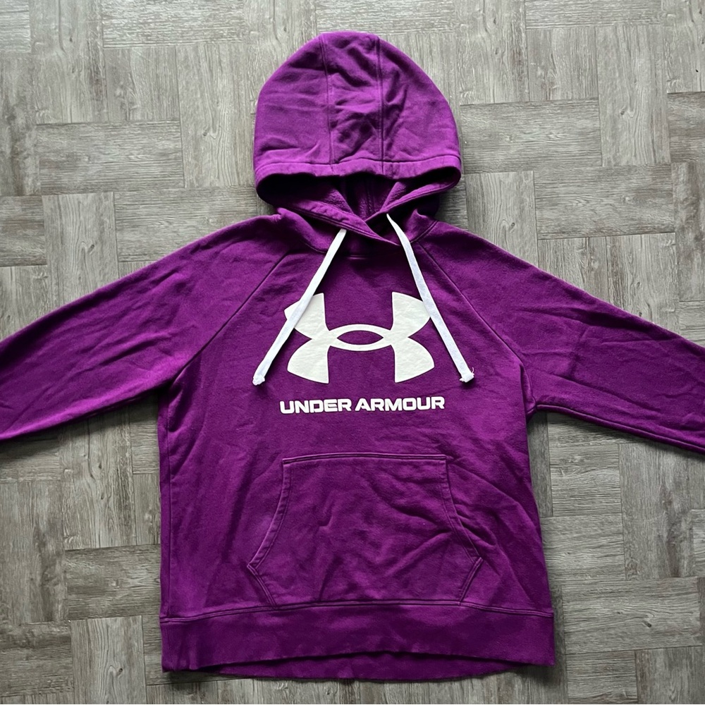 Under Armour Women's UA Large Spell Out Logo Graphic Pullover Hoodie L Purple